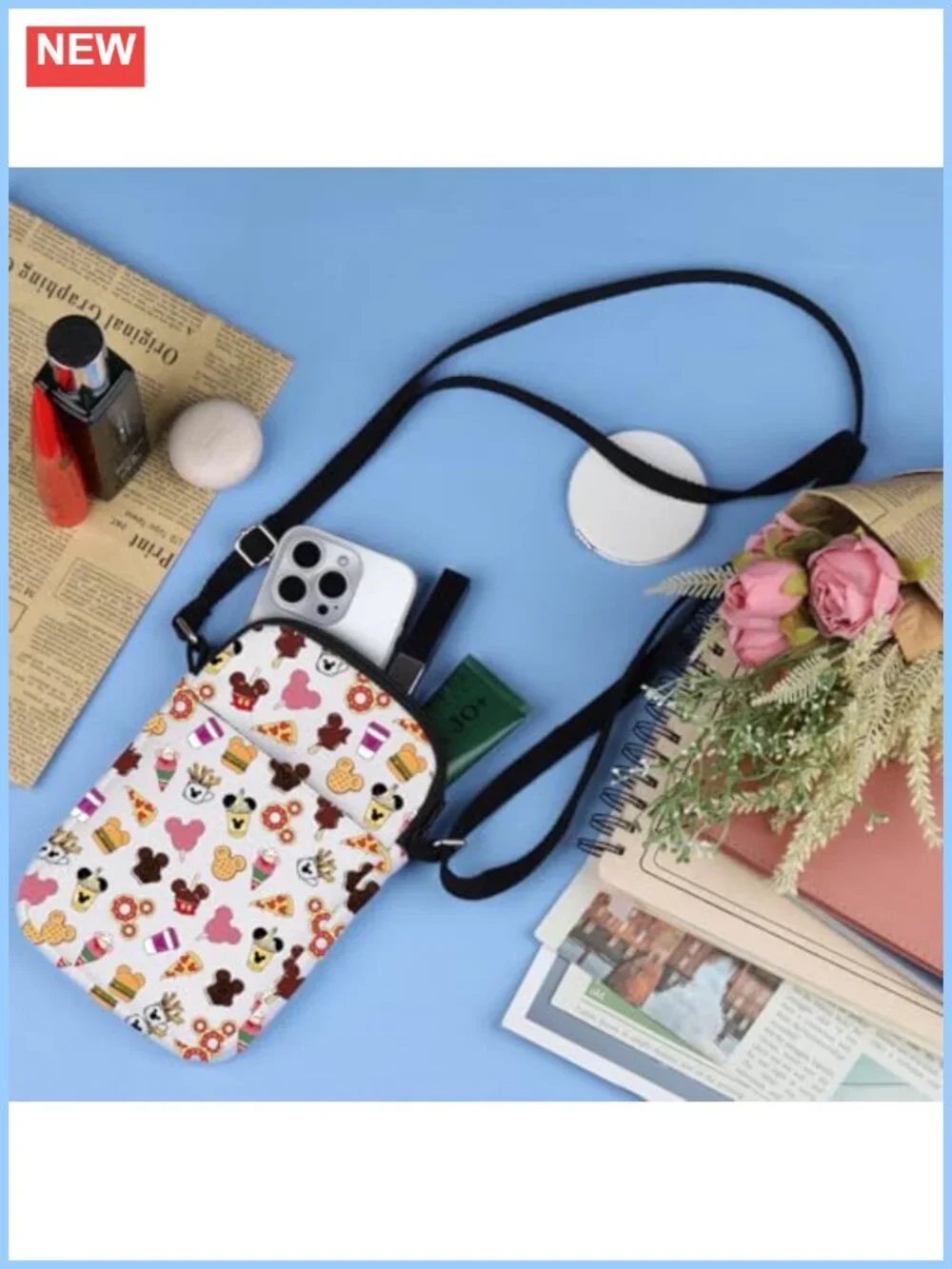 Printed Canvas Crossbody Bag Novelty Snack Zipper Pouch